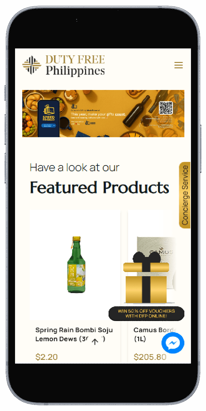 Duty Free Philippines mobile interface